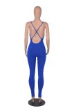 Women Solid Rib Suspender Yoga Jumpsuit
