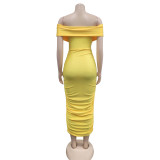 Kadın Katı Pileli Kolsuz Straplez Maxi Elbise