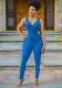 Women Sexy Backless V Neck Button Sleeveless Jumpsuit