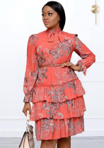 Women's Digital Print Fashion Dames hoog getailleerde chique trapsgewijze ruches jurk Afrikaanse jurk