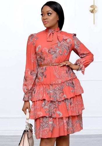 Women's Digital Print Fashion Women's High Waisted Chic Cascading Ruffles Dress African Dress