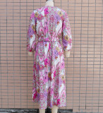 Women spring long-sleeved v-neck printed dress