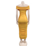 Women Solid Pleated Sleeveless Strapless Maxi Dress