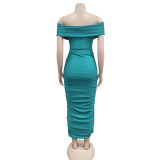 Women Solid Pleated Sleeveless Strapless Maxi Dress