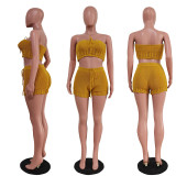 Women Casual Knitting Strapless Tube Top and Shorts Two-Piece Set