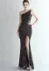 Women Sequined One Shoulder Strap Formal Party Slit Mermaid Evening Dress
