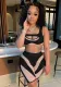 Women'S Mesh Patchwork Sexy See-Through Crop Tank Top Shorts Two-Piece Set
