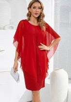 Zomer vintage chiffon ronde hals nep 2-delige jurk feestavondjurk