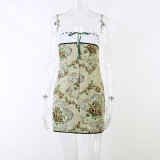 Chic Strapless Vintage Print Block Sexy Chic Casual Dress