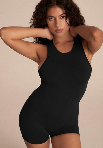 Spring Summer Women'S Sexy Low Back Solid Color High Waist Bodycon Tight Fitting Sport Jumpsuit