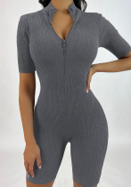 Frühling Sommer Einfarbig Slim Fit Casual Sport Zip Kurzarm Damen Jumpsuit