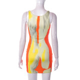 Women Summer Sexy Camisole Body Print Sleeveless Mini Dress