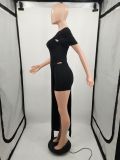 Women Sexy Short Sleeve Slit Slim Dress and Shorts Two-Piece Set