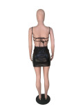 Women Snake Leather Strap Backless Mini Skirt