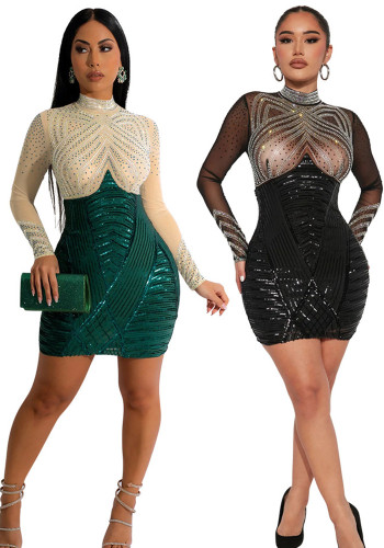 Robe à sequins en patchwork de perles pour femmes