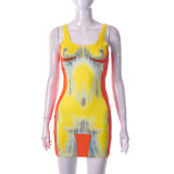 Women Summer Sexy Camisole Body Print Sleeveless Mini Dress