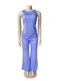 Women solid Tank Top and Bell Bottom Pants Two-Piece Set