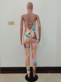 Women Trendy Geometric Print Strapless Jumpsuit