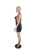 Women Snake Leather Strap Backless Mini Skirt