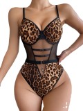 Nightclub Leopard Print See-Through Sexy Hollow Sexy Lingerie Jumpsuit for Women