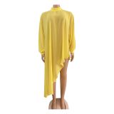 African Ladies Fashion Solid Color Plus Size Mommy Irregular Chiffon Dress