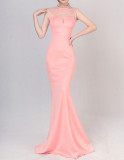 Stand Collar Beaded Low Back Slim Formal Party Maxi Gown Nightclub Dress