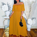 Women's Sexy Off Shoulder Pleated Long Gown Maxi Dress