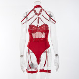 Nightclub sexy mesh See-Through erotic lingerie set jumpsuit
