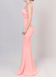 Stand Collar Beaded Low Back Slim Formal Party Maxi Gown Nightclub Dress