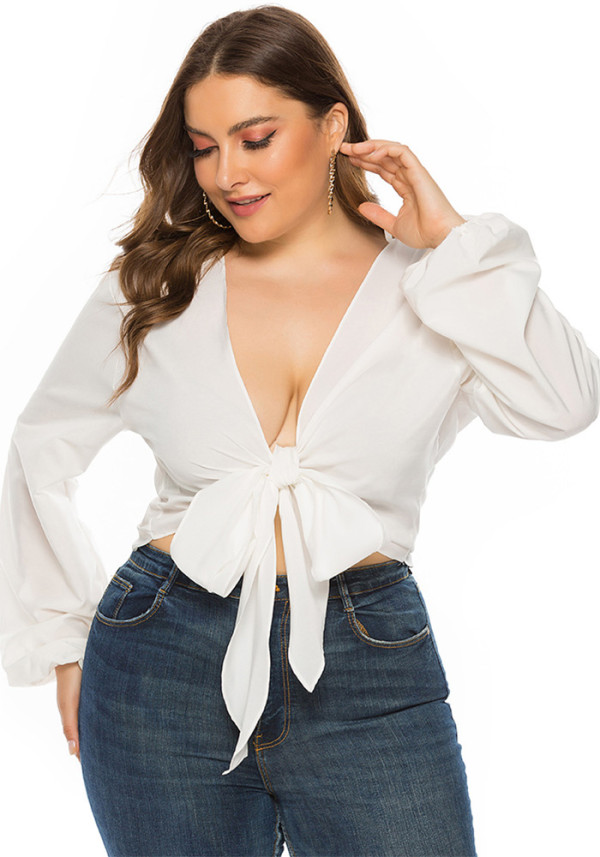Spring Summer Plus Size Mm Ladies Style Short Strapless Solid Color Long Sleeve Sexy Blouse