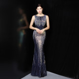 Elegant Sleeeveless long sequins Plus Size Formal Party Evening Dress