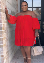 Fashion Plus Size Women's Chiffon Pufff Sleeve Drape Pleated off shoulder loose Dress