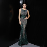 Elegant Sleeeveless long sequins Plus Size Formal Party Evening Dress