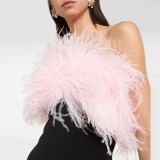 female Formal Party Chic Strapless diamond feather Patchwork bodycon dress