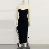 Spring Strapless Feather Clipped Evening Gown