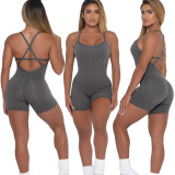 Spring Summer Women's Solid Rib Straps Butt Lift Yoga Casual Jumpsuit