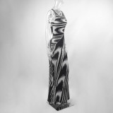 Summer Sleeveless Geometric Print Tight Fitting Women's Long Dress