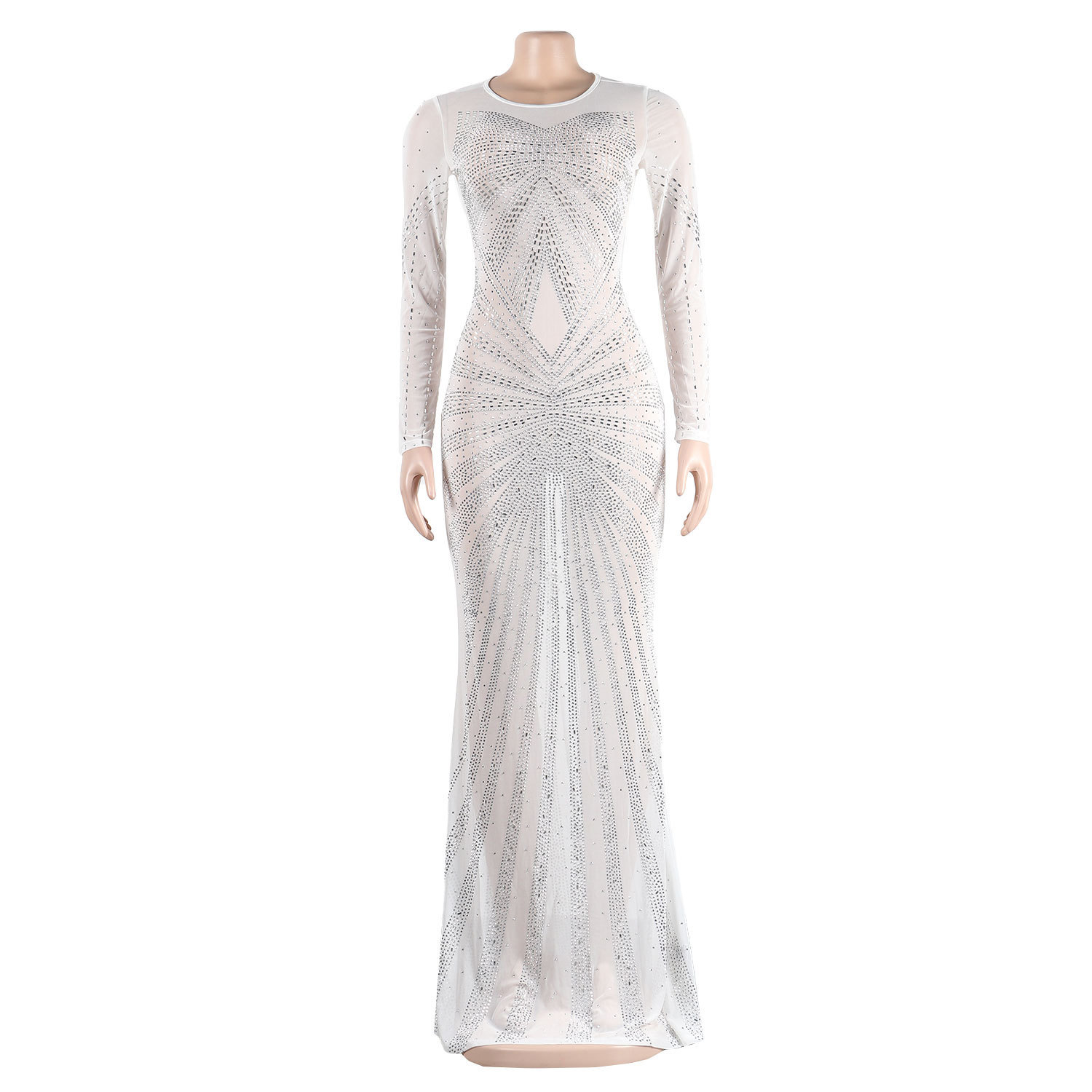 Wholesale Sexy Rhinestone Beaded Long Sleeve Evening Dress | Global Lover
