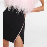 female Formal Party Chic Strapless diamond feather Patchwork bodycon dress