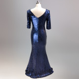 Solid color sequin long slim elegant prom dress Formal Party long evening dress