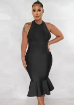 Women's Solid Color Halter Neck Bodycon Mermaid Party Dress