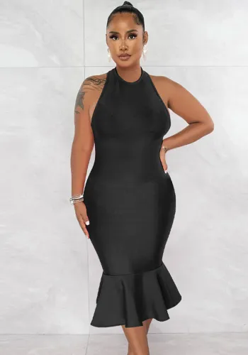 Women's Solid Color Halter Neck Bodycon Mermaid Party Dress
