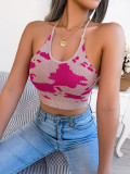 Women Casual Cow Print Knitting Camisole Crop Top