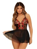 Women black mesh See-Through camisole nightdress sexy lingerie