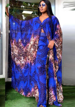 Afrika Plus Size Frauen gedruckt Chiffon lose lange Robe und Hose zweiteiliges Set