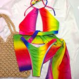 Women chiffon rainbow sexy bikini Swimwear two piece set