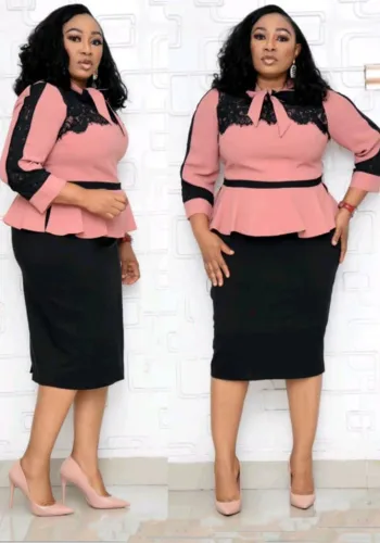 Women Africa Plus Size Tie Bow Patchwork Dress