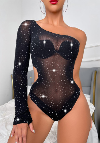 Plus Size Ladies One Sleeve Beaded Glitter Net Sexy lingerie