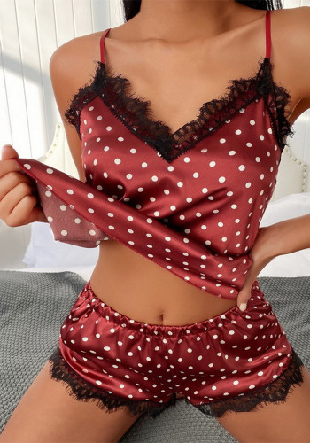 Kadınlar Sexy Lingerie Seksi Benekli Kaşkorse Pijama İki Adet