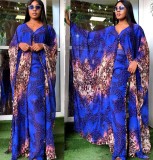 Africa Plus Size Women Printed Chiffon Loose Long Robe And Pant Two-Piece Set